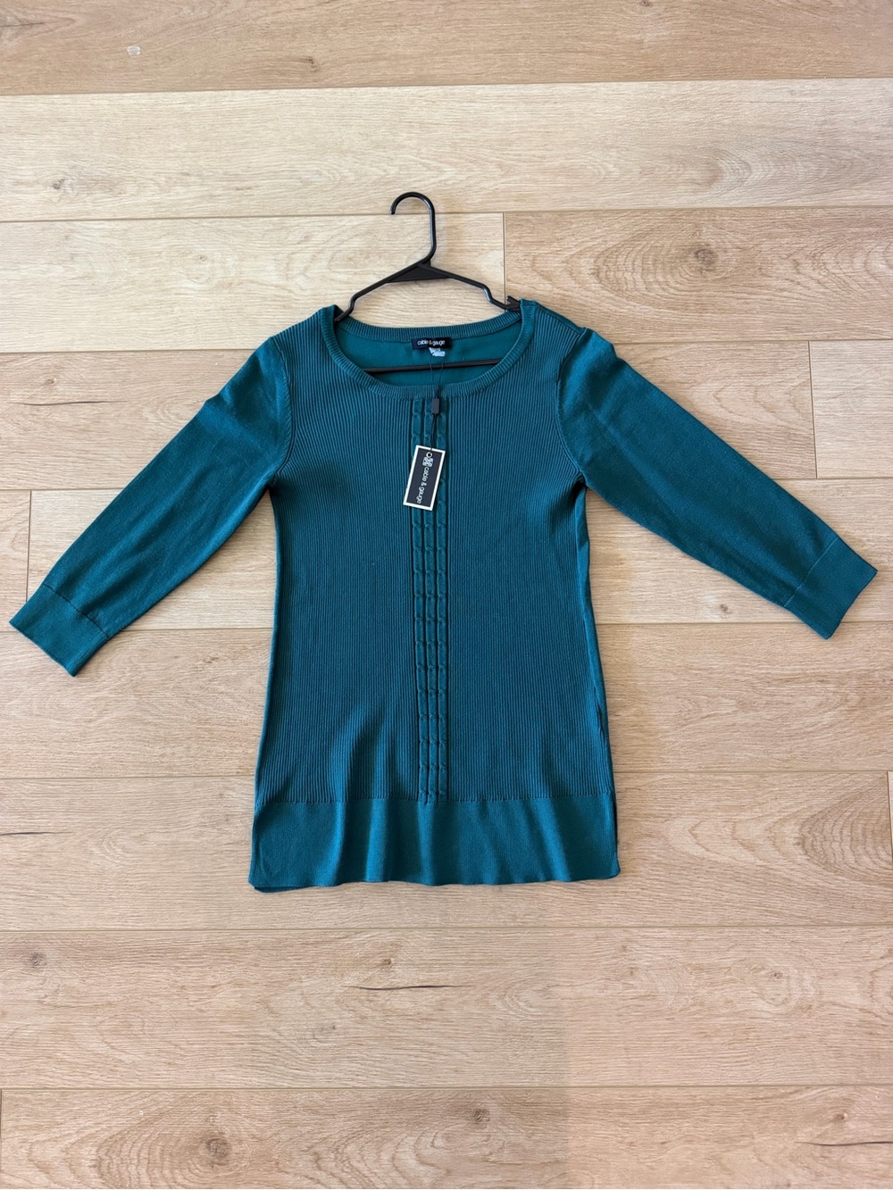 Cable & Gauge Dark Teal Ribbed Knit Sweater